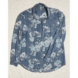 Kut From The Klot Chambray Shirt Women's S Blue Floral Button Up